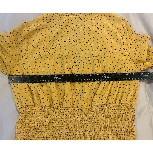 She & Sky Smocked Neck Yellow Print Dress Ruffled Long Sleeve Med Cottage BOHO - Picture 11 of 11